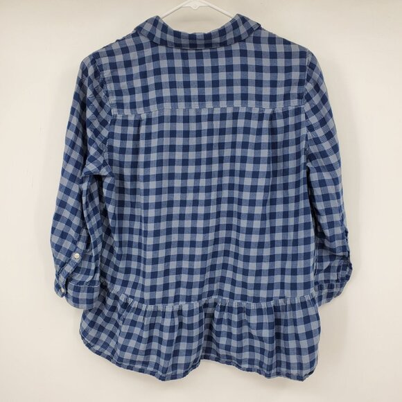 Trovata Birds of Paradis Blue Peplum Hem Popover Blouse Shirt Small - Picture 2 of 11